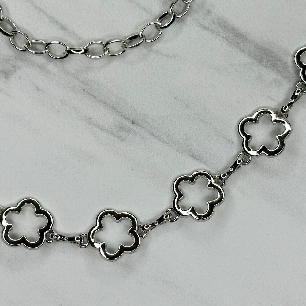 Silver Tone Boho Open Flower Concho Chain Belt Y2K One Size (OS) โจ - Picture 6 of 12